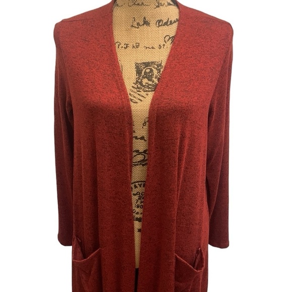 LuLaRoe Sarah Cardigan Open Sweater Duster Heathered Red Size M NWOT - Picture 2 of 9